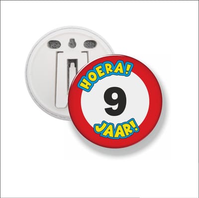 Button Met Clip 58 MM - Hoera 9 Jaar