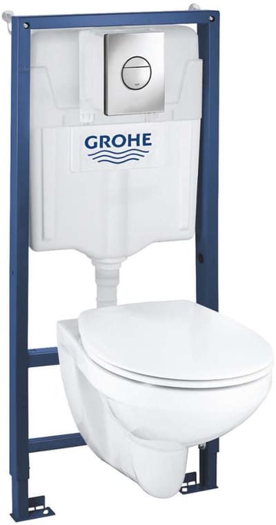 Grohe Solido - Complete toiletset, wandcloset + Bau Ceramic toiletzitting met SoftClose, Sail bedieningsplaat, chroom 39499000