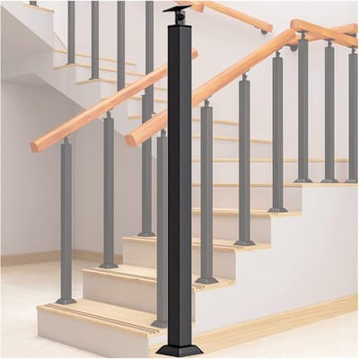 Leuningpaal Vierkant - Trap Baluster - Binnen Buiten - Verstelbare Hoogte - 30 Cm Hoog - Zwart