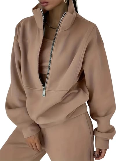 Livano Joggingpak Dames - Huispak - Trainingspak - Volwassenen - Capuchon - Jogging Pak - Joggingbroeken - Broek - Hoodie - Khaki - Maat S