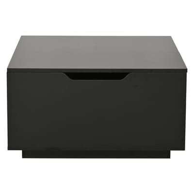MODFU Zwarte hoogglans salontafel 70x70x38 cm met LED, hefmechanisme, lade en verborgen opbergruimte met klepdeur