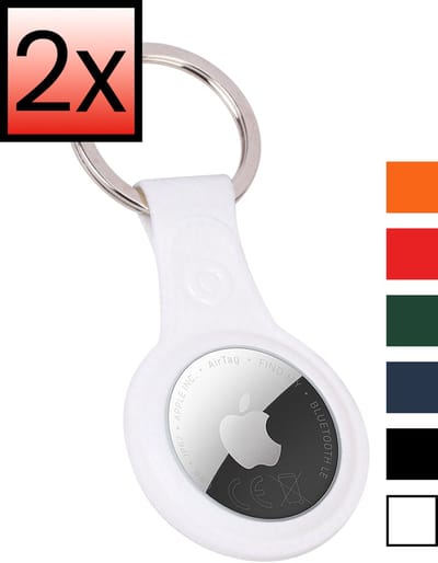 Hoesje Geschikt voor Apple AirTag 2 Sleutelhanger Houder Leder Look Hoes - Sleutel Hanger Case Hoesje Geschikt voor Apple AirTag 2e generatie Hoesje - Wit - 2 PACK