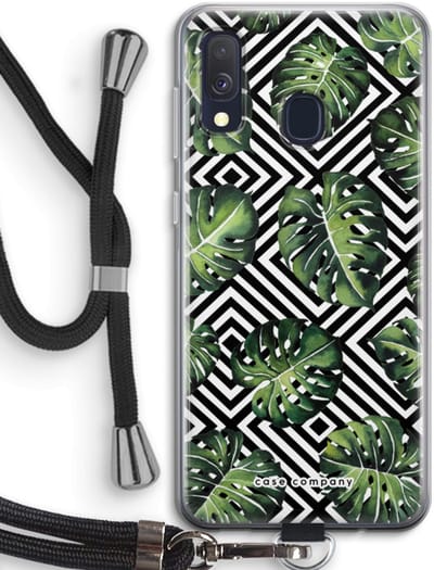 Case Company® - Hoesje met koord geschikt voor Samsung Galaxy A40 hoesje met Koord - Geometrische jungle - Telefoonhoesje met Zwart Koord - Bescherming aan alle Kanten en Over de Schermrand