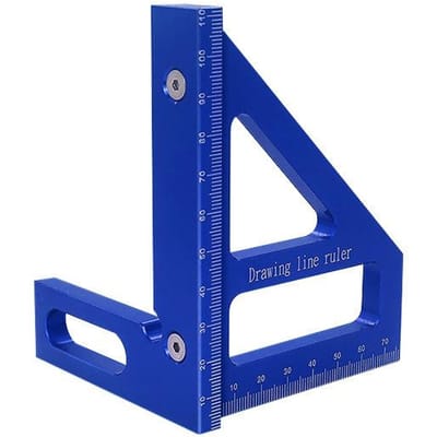 Règle Triangulaire en Alliage d'Aluminium Métrique Impérial 45 degrés 90 degrés Règle de Marquage Échelle Règle Multifonction bleu