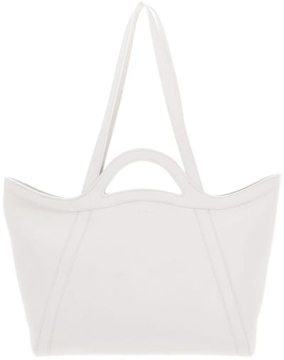 COCCINELLE Leren Schoudertas Amalia Grained Leather Shopper Blanco Wit