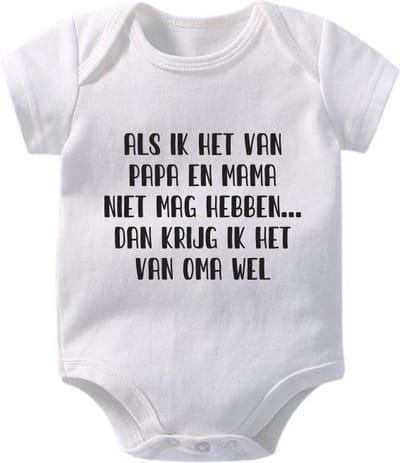 Hospitrix Baby Rompertje met Tekst "Als ik het van papa en mama niet mag hebben… dan krijg ik het van oma wel" | 0-3 maanden | Korte Mouw | Cadeau voor Zwangerschap | Bekendmaking | Aankondiging | Aanstaande Moeder | Moederdag
