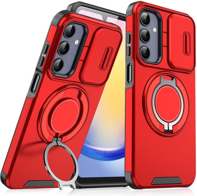 Hoesje Geschikt voor Samsung Galaxy A15 hoesje Rood backcover met Met Draaibare Ring Houder en camera bescherming