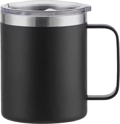 MONOO Dubbelwandige Koffiekop - Koffie Beker - 350ml - Zwart - RVS Beker - RVS Mok
