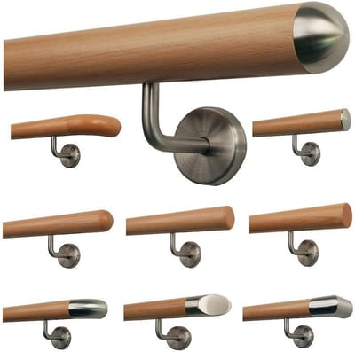 Houten Trapleuning - Houten Greep - Veilig Traplopen - Met Roestvrijstalen Houders - 190 cm - Beuken
