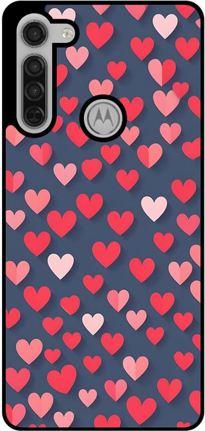 Smartphonica Telefoonhoesje Geschikt voor Motorola Moto G8 met Roze en Rode Hartjes Opdruk - TPU Backcover Case With Rosé and Red Heart Design geschikt voor Motorola Moto G8