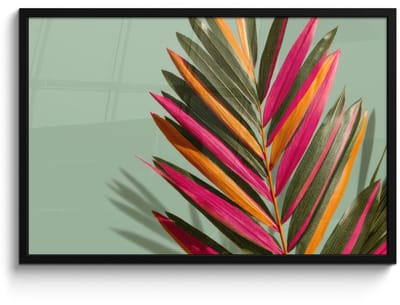 Poster in lijst - Fotolijst 90x60 cm - Posters - Tak - Bladeren - Kleurrijk - Schaduw - Posterlijst zwart - Decoratie - Wanddecoratie woonkamer - Muurdecoratie slaapkamer