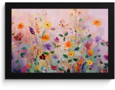 Poster in lijst - Fotolijst 30x20 cm - Posters - Schilderij - Bloemen - Abstract - Kleurrijk - Posterlijst zwart - Decoratie - Wanddecoratie woonkamer - Muurdecoratie slaapkamer