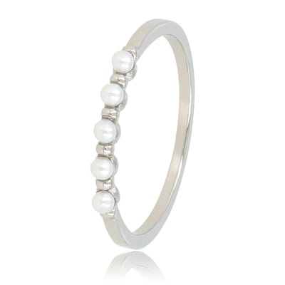 My Bendel - Minimalistische Zilverkleurige Ring met Kleine Witte Parels - Minimalistische Zilverkleurige Ring - Kleine Witte Parels - met Luxe Cadeauverpakking | Sieraden Voor Dames | Maat 16.00 Mm / Maat 50