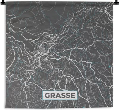 Wandkleed - Wanddoek - Grasse - Frankrijk - Plattegrond - Stadskaart - Kaart - 180x180 cm - Wandtapijt