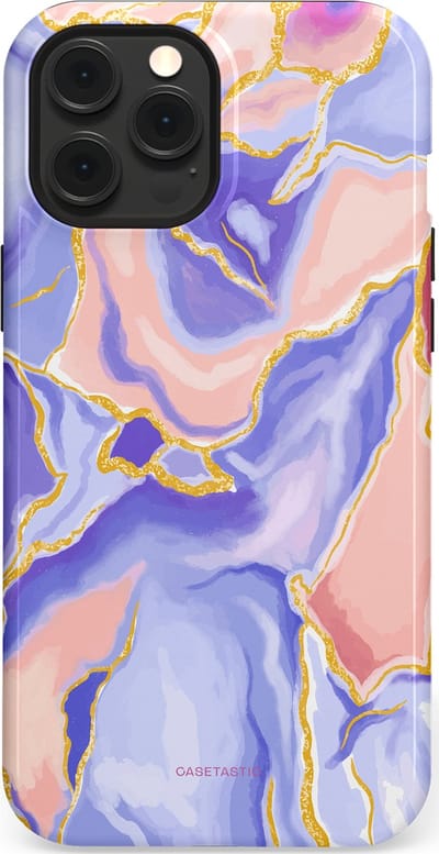 Casetastic hoesje geschikt voor Apple iPhone 12 Pro Max - MagSafe - Dubbellaagse bescherming - Riviergloed - Fashion Case - Lavendel Lichtgrijs Zand Lichtroze