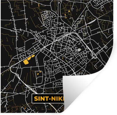 Muurstickers - Sticker Folie - Sint-Niklaas - Plattegrond - Stadskaart - Goud - Kaart - 100x100 cm - Plakfolie - Muurstickers Kinderkamer - Zelfklevend Behang XXL - Zelfklevend behangpapier - Stickerfolie