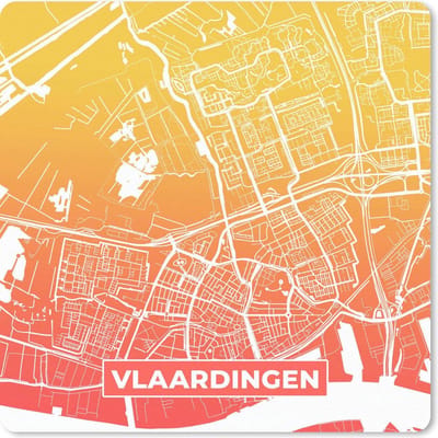Muismat 20x20 cm - Mousepad Stadskaart - Vlaardingen - Oranje - Geel - Muismatten