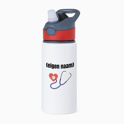 Hacebo® - dokter slethoscoop met eigen naam waterfles met rietje rood - Dokter - iemand die dokter is - ziekenhuis - hart - verjaardag - cadeau - kado - water fles - 650ML
