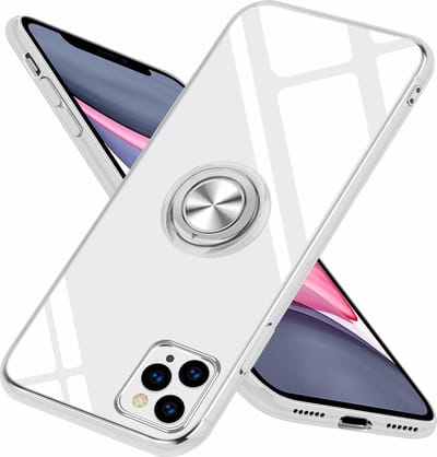 Hoesje Geschikt voor iPhone 11 Pro Max Luxe Back Hoesje Metale Ring houder - Transparant