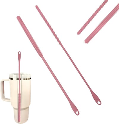 Set van 2 Herbruikbare Rietjesborstels - Silicone Borstels voor Glas- en Metalen Rietjes, Flexibel en Effectief Schoonmaken in Roze