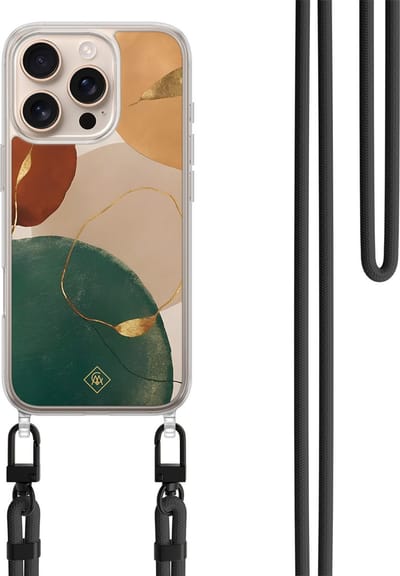Casimoda® hoesje met koord - Geschikt voor iPhone 16 Pro - Earthy Luxe - Afneembaar koord - TPU/polycarbonaat - Multi