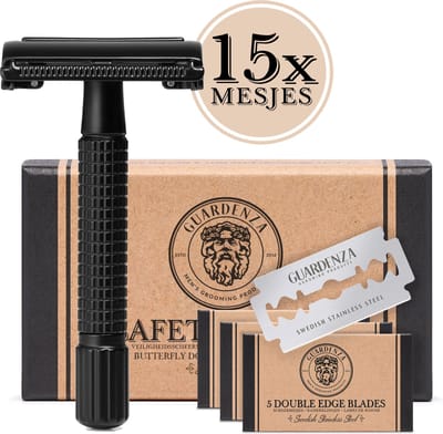 Guardenza Safety Razor Butterfly (incl. 15 scheermesjes) Klassiek Scheermes | Barbier Scheermes | Veiligheidsscheermes | voor Mannen en Vrouwen