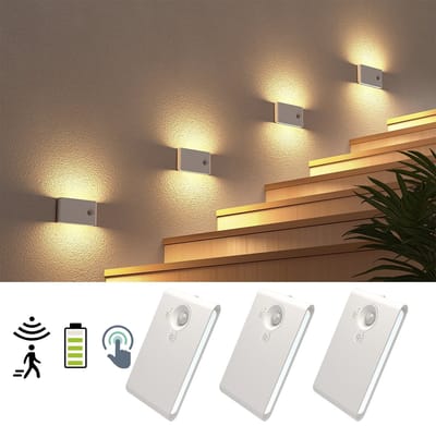 Epochglo 3-in-1 Oplaadbare Nachtlamp – Dubbelzijdig LED Licht – Bewegingssensor & Touch Dimbaar – Wandlamp en Traplamp Zonder Boren – Magnetisch – Set van 3