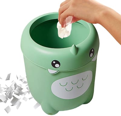 Prullenbak Kinderen - Afvalbak Speelkamer - Speelgoed Opruimen - Leuk Dino Design - 30x22x16 cm - Groen