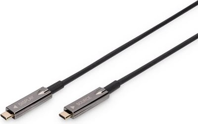 Digitus AK-330160-100-S USB-C-displaykabel USB 3.2 Gen2 USB-C, USB-C stekker 10.00 m Zwart Flexibel, Afgeschermd, Met USB