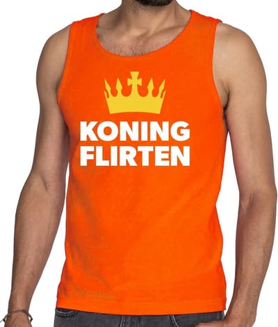 Oranje Koning flirten tanktop / mouwloos shirt - Singlet voor heren - Koningsdag kleding S