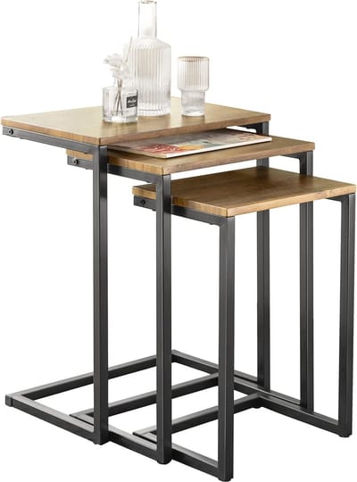Mara Bijzettafel Set - Set van 3 - Salontafels - Inschuifbaar - Bruin - Zwart - MDF - 46 x 61 x 30 cm