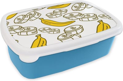 Broodtrommel Blauw - Lunchbox - Brooddoos - Banaan - Patronen - Fruit - 18x12x6 cm - Kinderen - Jongen