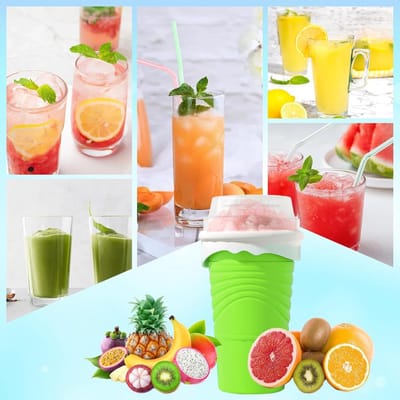 Siliconen smoothie beker 500ml – Met rietje en lepel, groen
