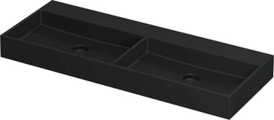 INK United wastafel porselein dubbele wasbak zonder kraangat inclusief porseleinen click plug en verborgen overloop systeem 120x45x11cm, mat zwart