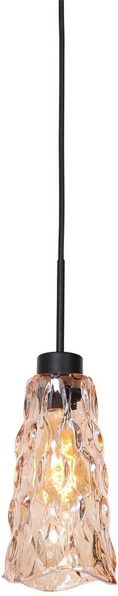 Hanglamp Vidrio 3831ZW amberkleurig glas zwart hoogte verstelbaar Steinhauer