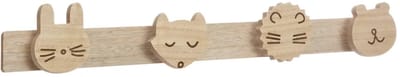 Atmosphera Kapstok kinderkamer - dieren koppen - 4 haken - MDF - 55 x 8 cm - naturel kleur