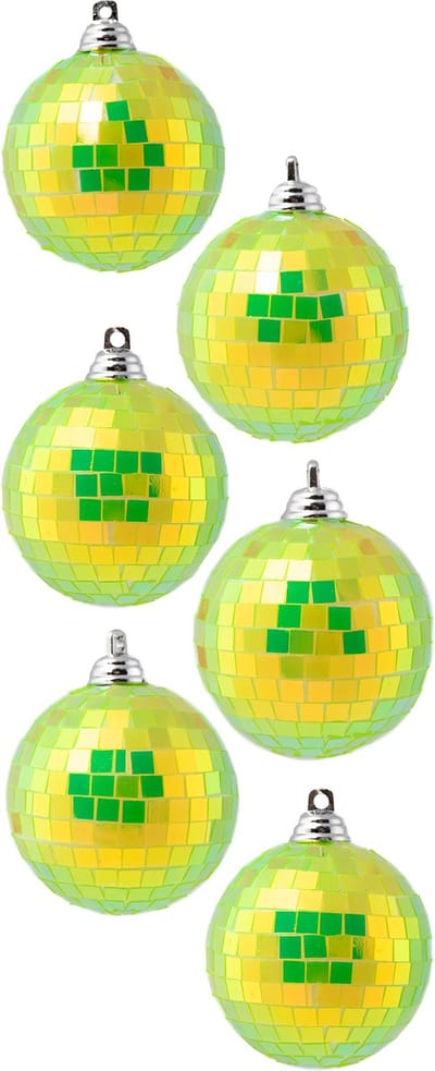 KIMU® 6x Discobal Ø 6 cm Klein Iridescent Geel - Discobol Spiegelbol Glitterbol Glitter Spiegeltjes Disco Bal Bol Deco Raamdecoratie Kerstballen Kerstbal Festival
