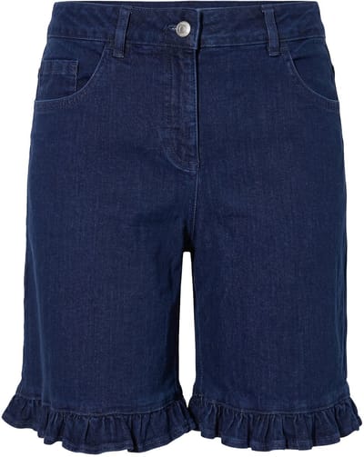 Angel of Style - Dames - Jeansshorts wijde pijp ruche aan de zoom 5-pocket - Donkerblauw denim - Maat 48