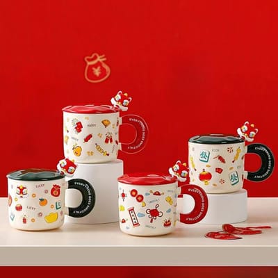 Jaar van de Draak Keramische Beker Nieuwjaarscadeau Souvenir Jaar van de Draak Mok Creatieve Beker Jaar van de Draak Cadeau Koffiekop 301-400ml white