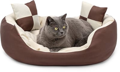 lionto Kattenbed 4-in-1 design met speelkussens, 65x50 cm bruin/beige