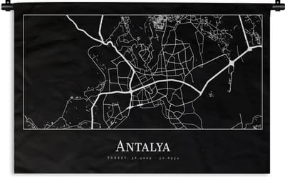 Wandkleed - Wanddoek - Plattegrond - Kaart - Antalya - Stadskaart - 180x120 cm - Wandtapijt