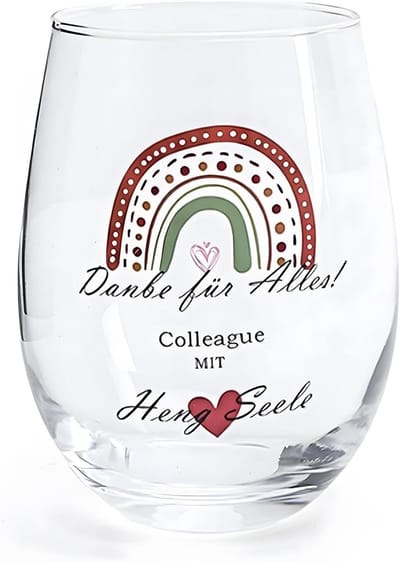 Farewell cadeau voor collega - Regenboog wijnglas met "Dank je" tekst, perfect voor verjaardagen, afscheid en als bedankje voor collega's en vrienden op kantoor