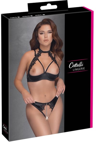 Cottelli Collection - Uitdagende BH Set Met Open Kruisje - Zwart