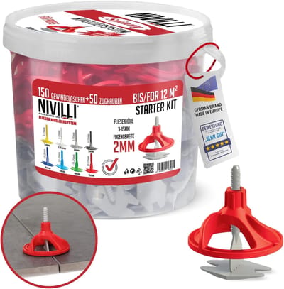 Nivelingsysteem Tegels & Natuursteen: 150 Tabs + 50 Caps, 2mm Dikte