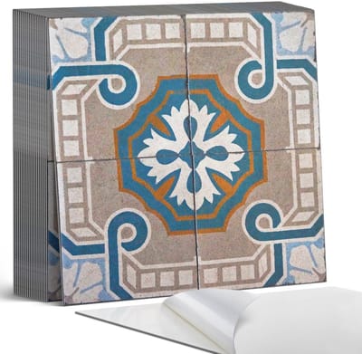 Coloray Plaktegels - Mozaïekpatroon met ornamenten Zelfklevende Tegels - 20 cm x 20 cm - Grijs Plaktegels - 20 stuks - Vierkant PVC Tegels - Plaktegels Badkamer - Plaktegels Vloer - Vinyl Tegels - Wandtegel Zelfklevend