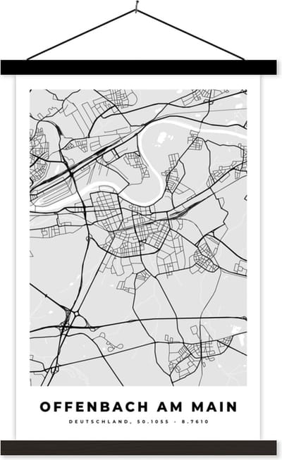 Posterhanger incl. Poster 40x60 cm - Schoolplaat - Offenbach Am Main - Kaart - Stadskaart - Plattegrond - Duitsland - Textielposter - Zwarte latten - Stadskaart