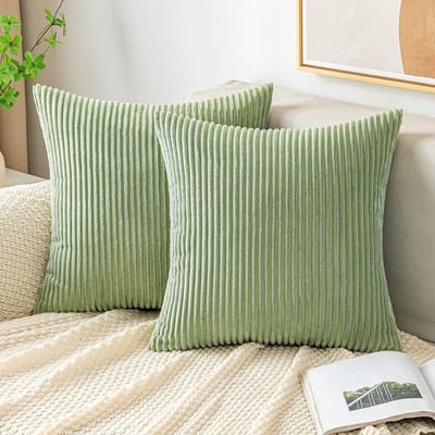 Famanu – Corduroy ribfluweel kussenhoezen (50x50 cm) – zachte geribde sierkussenhoezen – bonengroen