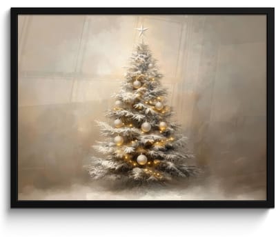 Poster in lijst - Fotolijst 70x50 cm - Posters - Kerst - kerstboom - Sneeuw - Art - Posterlijst zwart - Decoratie - Wanddecoratie woonkamer - Muurdecoratie slaapkamer - Kerstversiering - Kerstdecoratie voor binnen - Kerstmis