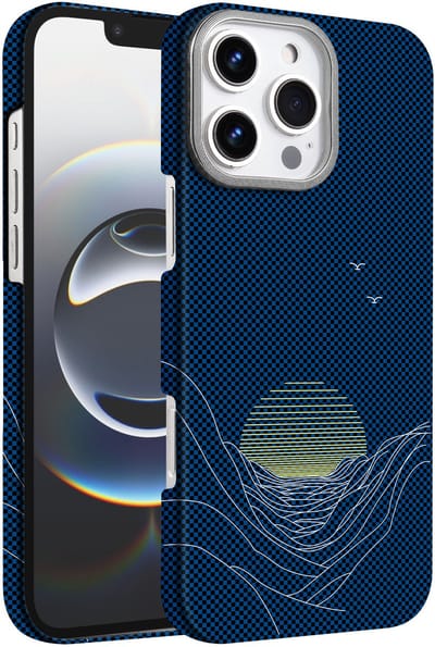 Hoesje Geschikt voor iPhone 16 Pro Hoesje Blauw Sunset - Carbon Hoesje Geschikt voor MagSafe iPhone 16 Pro - Shockproof Back Cover