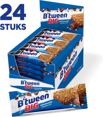 B'tween BIG Melkchocolade - Mueslirepen - Muesli - 24 repen x 50 gram - Voordeelverpakking